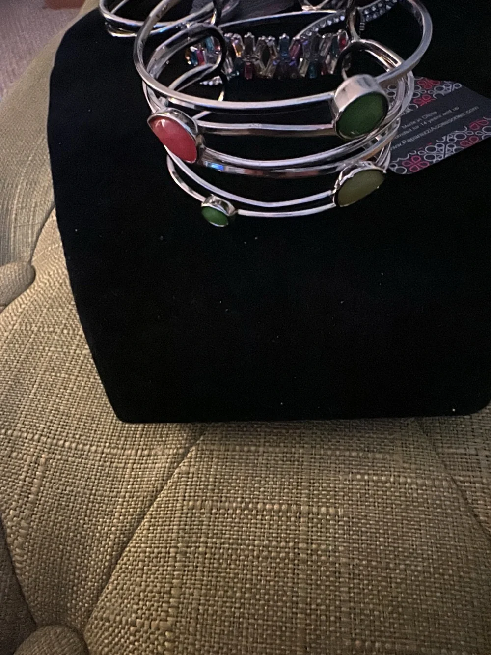 4 paparazzi Silver Cuff Bracelet Sets with Green and Red Accents